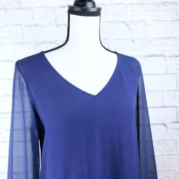 Express Royal Blue Sheer Sleeve Dress - Picture 3 of 8
